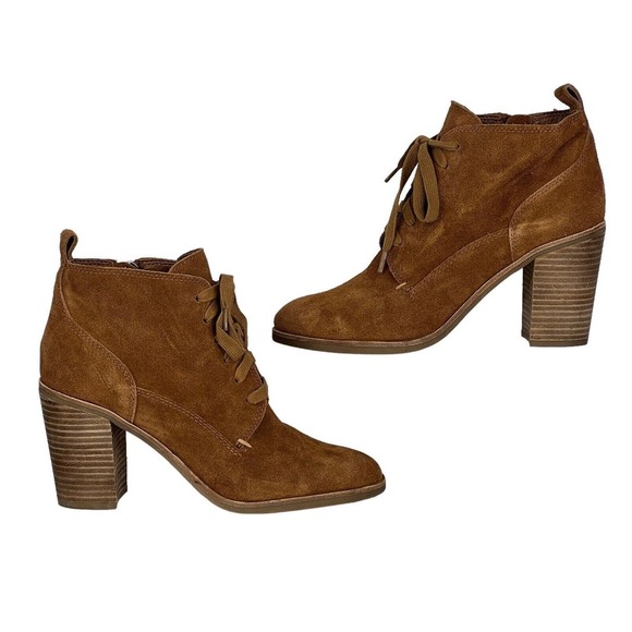 Dolce Vita Women's Sabrina 9 Suede Heeled Booties Boot Oxford Lace Up Zip Brown - Picture 2 of 10